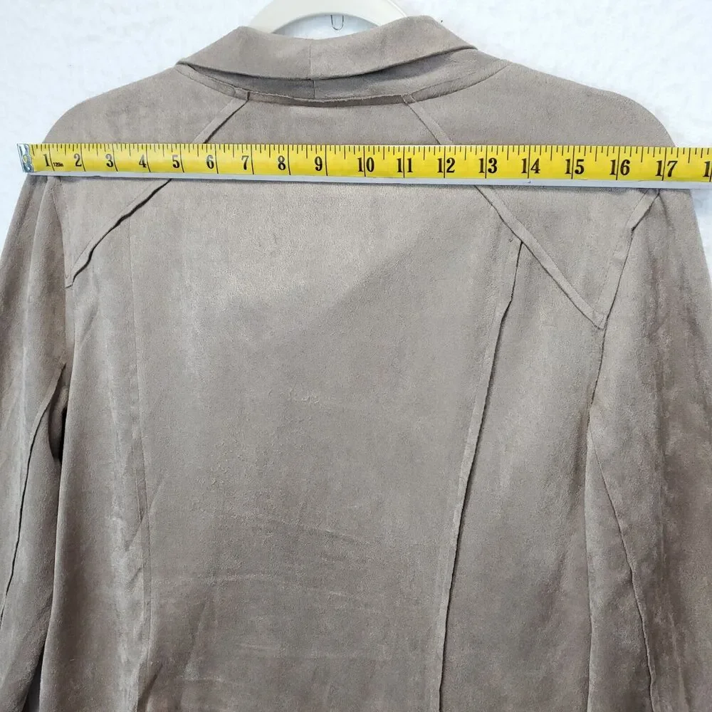 Shein Drape Neck Inside Out Blazer Top Women L Long Sleeves Front Zip Taupe - Picture 6 of 13